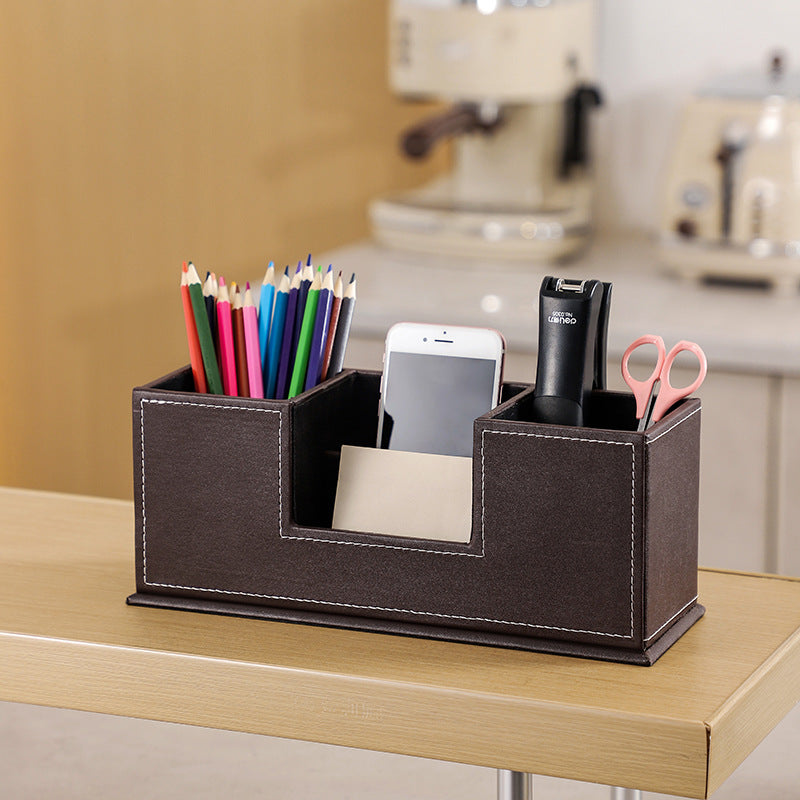 Simple Leather Stationery Organizer Pen Holder